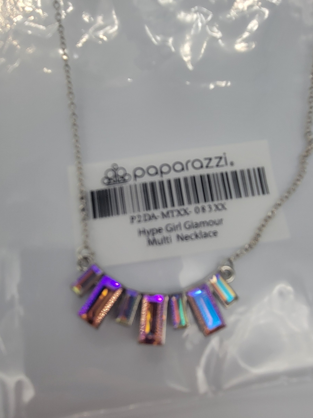 paparazzi Iridescent Purple Blue Pink Bar Necklace